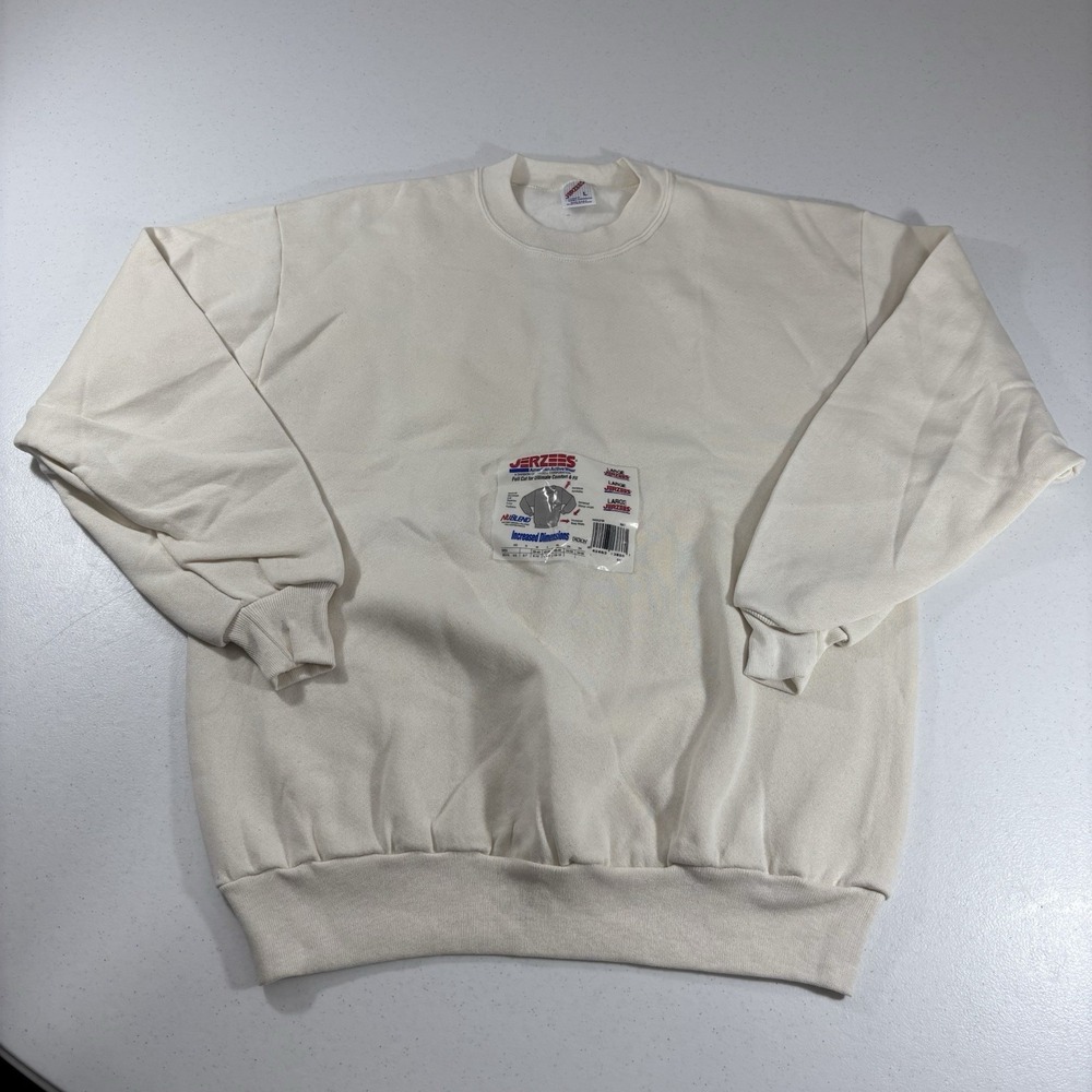 NOS! VTG Jerzees Crewneck Sweatshirt Sz L Cream USA Made Nublend Blank Full Cut